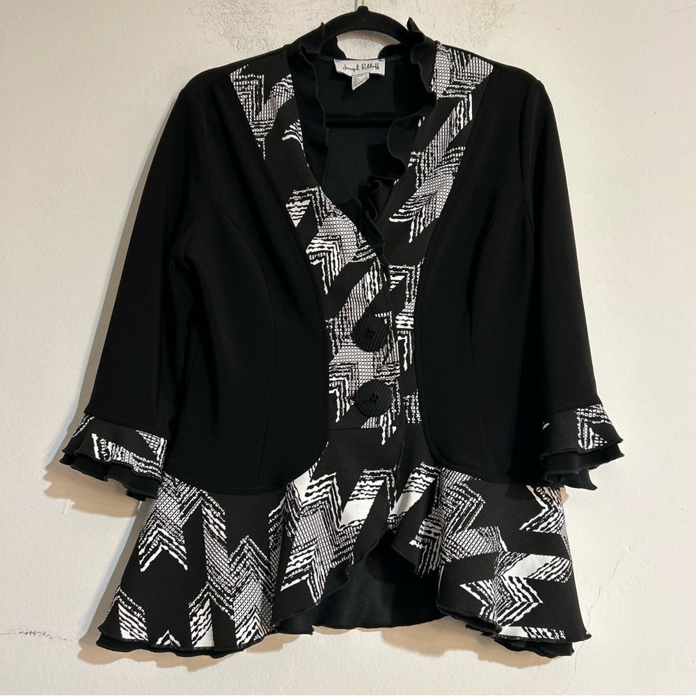 Joseph Ribkoff Scuba Abstract Button Jacket Black Size 12 Work Office Career